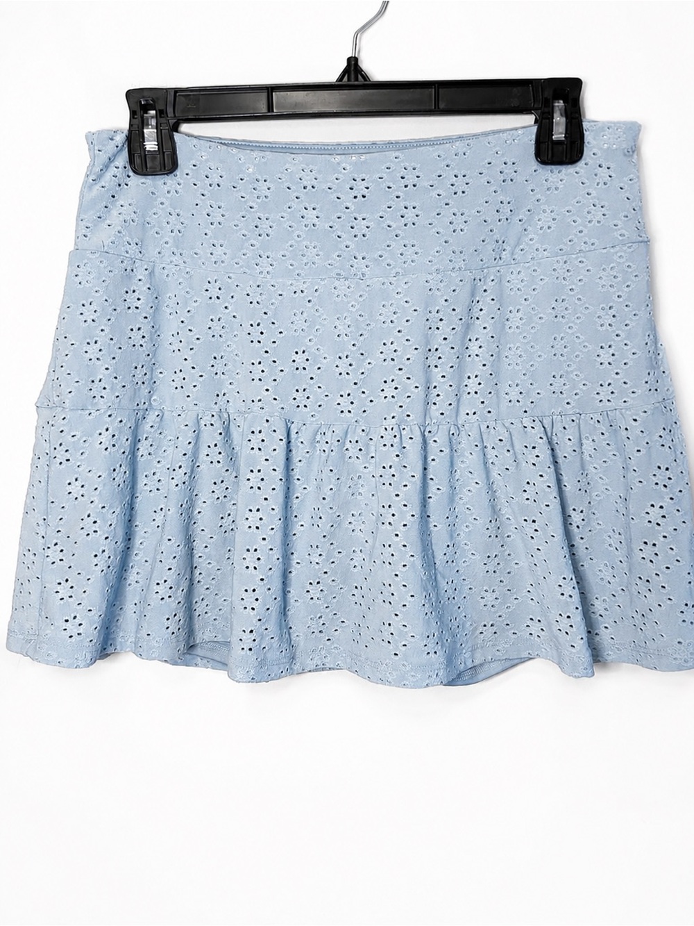 Kyodan Light Blue Eyelet Tiered Mini Skirt Skort Medium Polyester Spandex